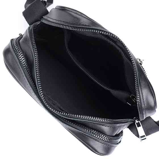 Класична чоловіча сумка месенджер із глянсової натуральної шкіри Чорна (SHVIGEL) Київ