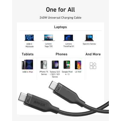 Дата кабель USB-C to USB-C 0.9m 240W 20Gbps 4K Video bio-nylon black Anker (A80N1H11) Винница