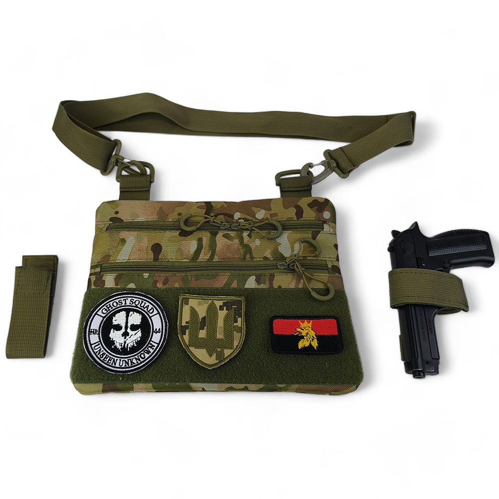 Тактична сумка-кобура чоловіча камуфляжна наплічна мультикам з кордури з липучкою для шевронів Київ - фото 5