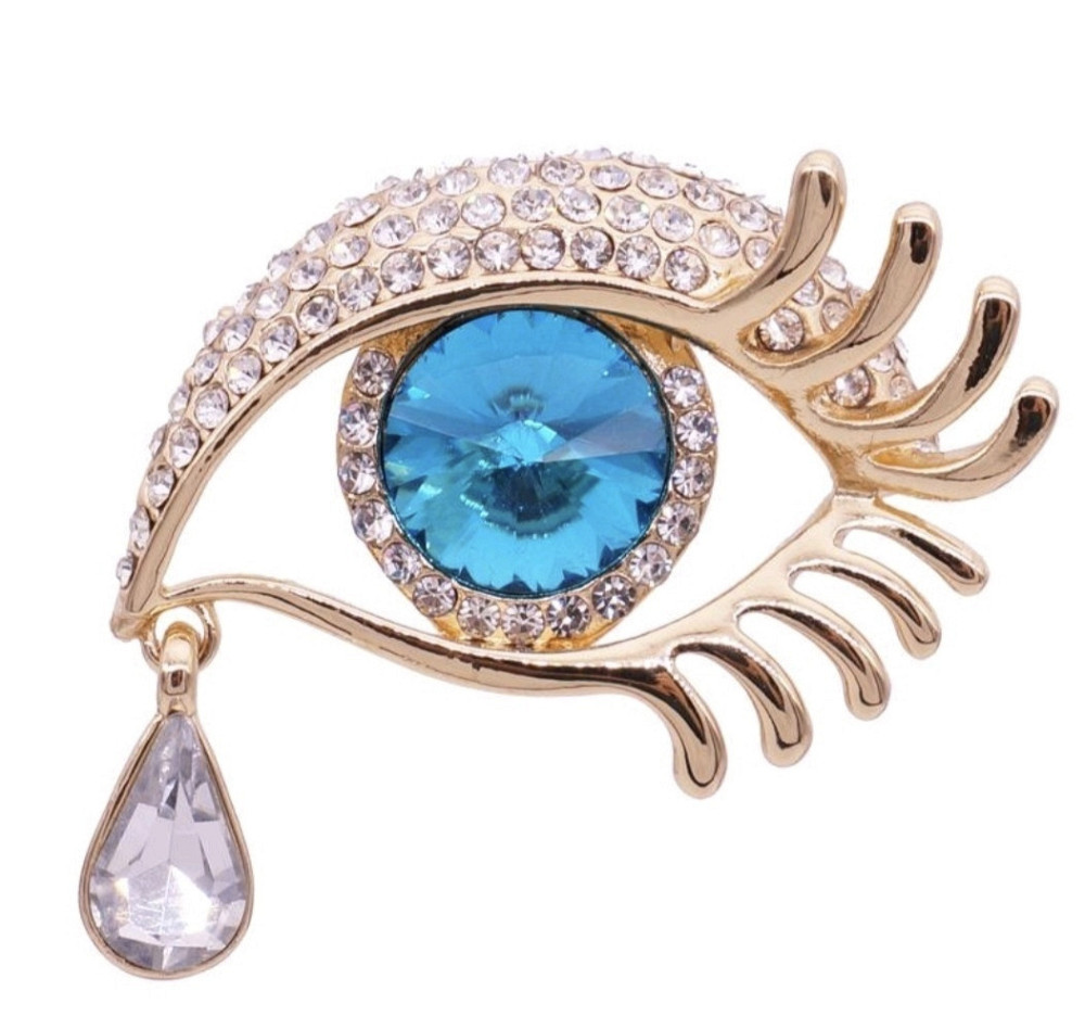 Брошка "Око" Золотистий з блакитним камінчиком (0635) Сміла - фото 1