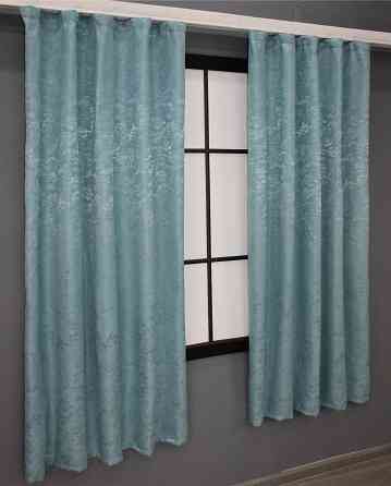 Комплект коротких штор VR-Textil Льон мармур Pavliani № 1371ш 130х170 см 2 шт Темно-блакитний (35-0060) Київ