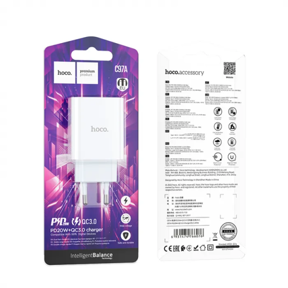 Мережевий зарядний пристрій HOCO C97A PD20W+QC3.0 charger, колір білий 6931474766076 Одеса