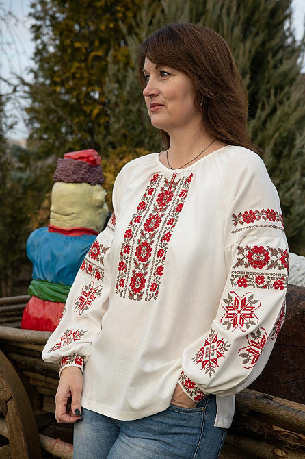 Вышиванка женская льняная, молочная топ Киев - изображение 5