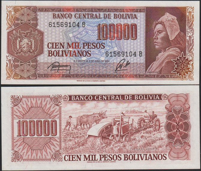 Боливия 100000 боливиано 1984 UNC Полтава - изображение 1