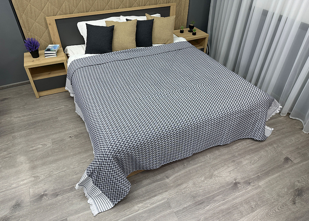 Покривало Dakota Fringe ЄВРО 200х230 см колір синій з білим (85-194) Київ - фото 5