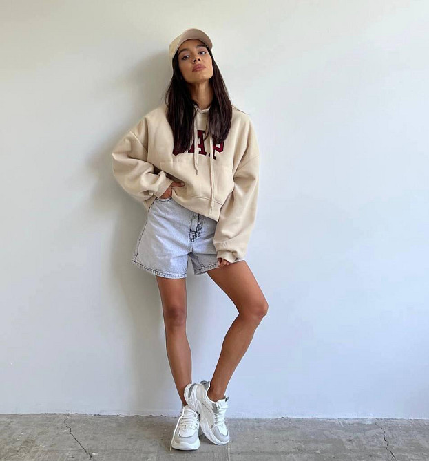 Женская утепленная укороченная худи кенгуру турецкая трехнить на флисе Одесса - изображение 2