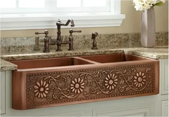 Раковина  ręcznie rzeźbiony Мийка VERDO dwukomorowy miedziany Київ