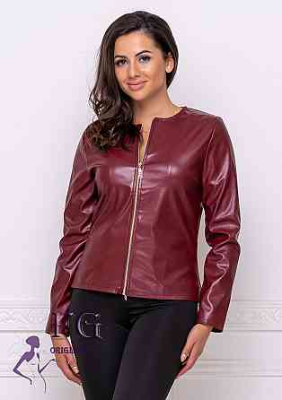 Тонка демісезонна куртка-жакет з екошкіри "Delmar" оптом | Розпродаж моделі 48, Бордовий Київ