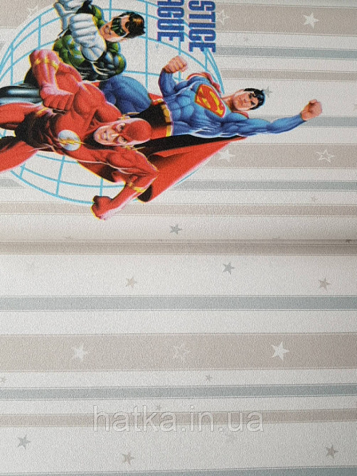 Метрові вінілові шпалери на флізеліні AdaWall Ada Kids дитячі супермен смуги зірки бежеві блакитні Київ - фото 2