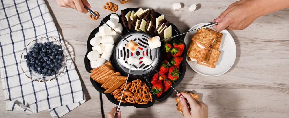 Набор для фондю 2в1 фондюшница электрическая для подогрева шоколада и жарки зефира, для десертов шоколадница с аксессуарами Каменец-Подольский - изображение 8