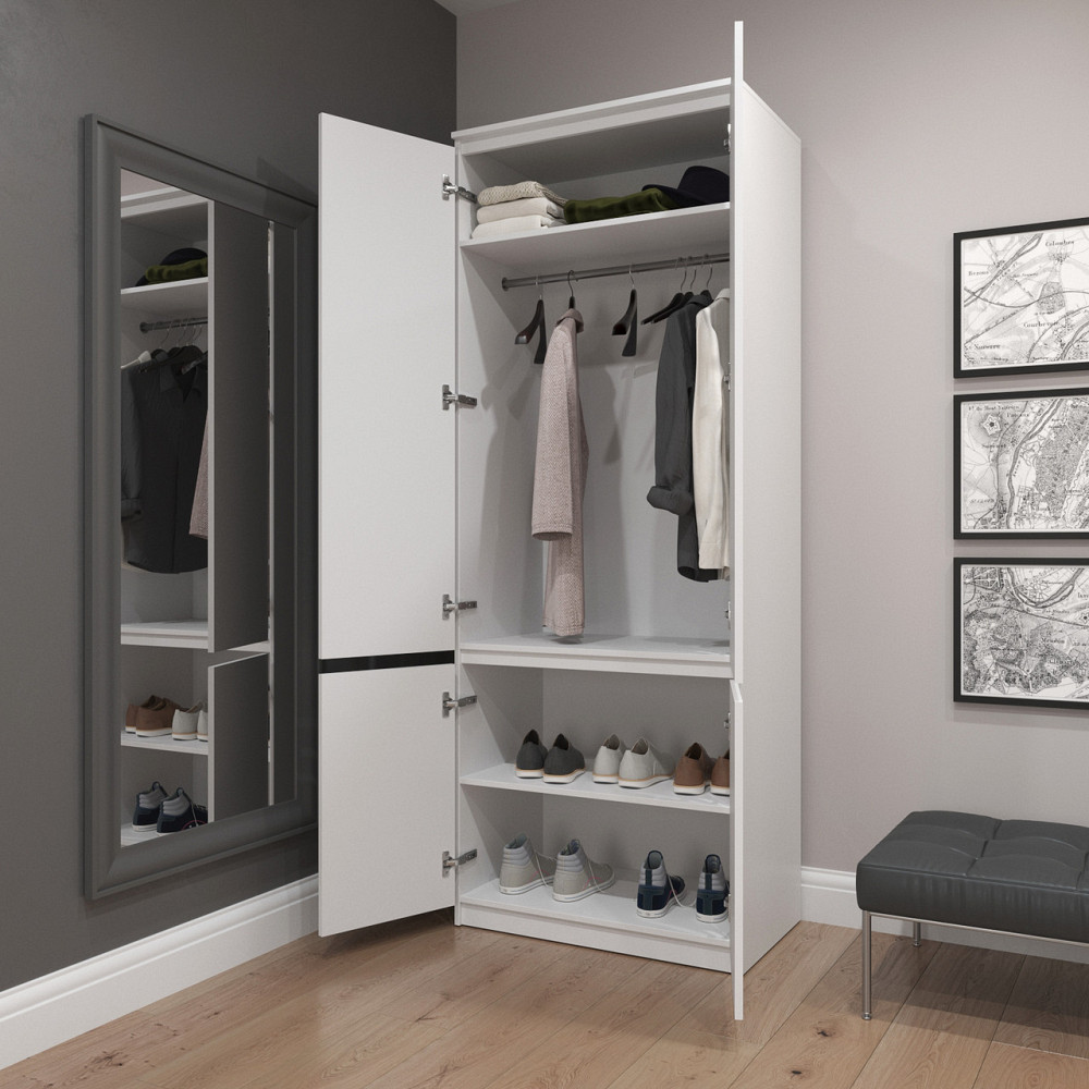 Шкаф для одежды VAYS R-10 Антрацит-Белые планки, с полками и штангой, без ручек, ЛДСП, 80×50×211 см - для спальни, гостиной, прихожей Львов - изображение 2