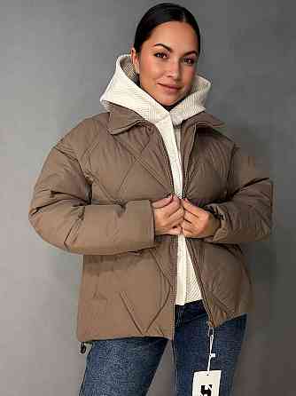 Куртка женская Haiziyuan 552 демисезонная оверсайз с капюшоном коричневая, коричневый, L Киев