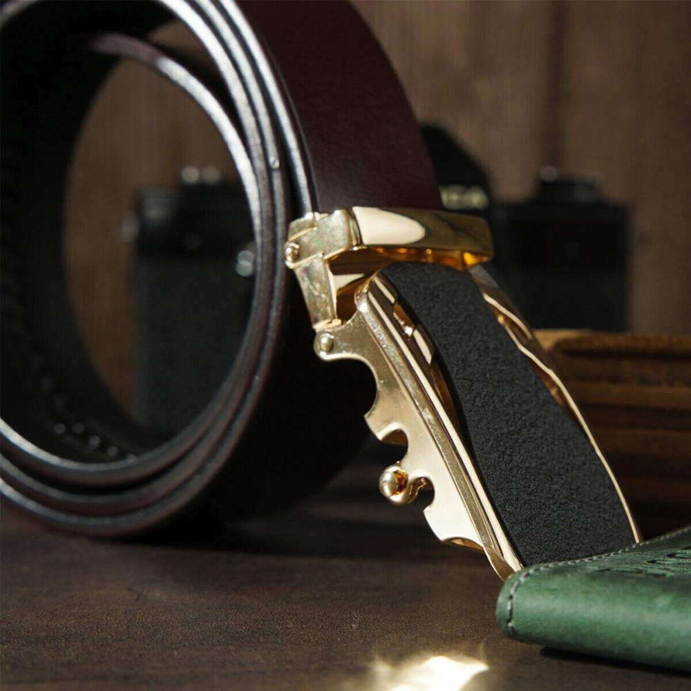 Ремінь чоловічий з золотистою пряжкою автомат Коричневий (Vintage) Київ - фото 4