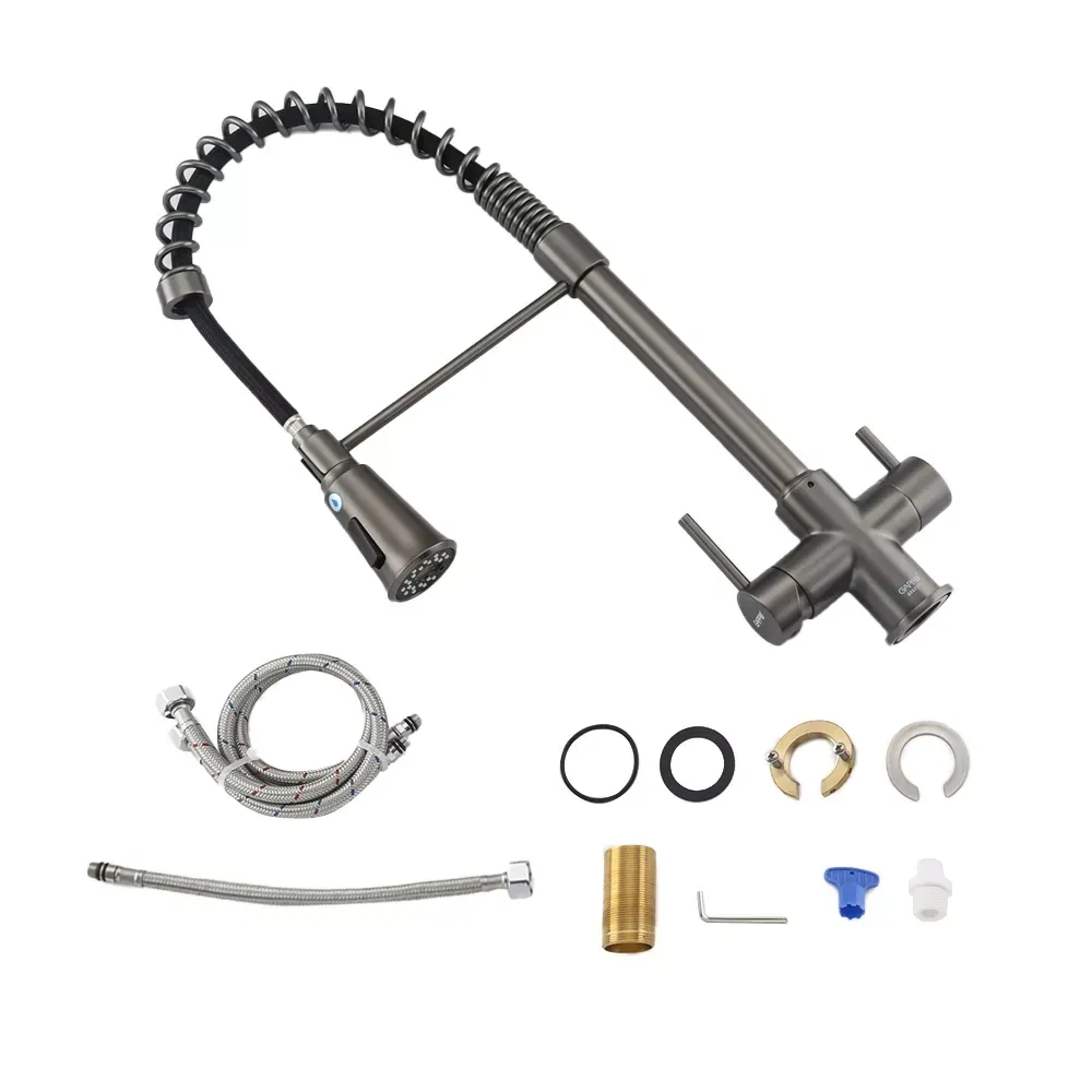 Змішувач для кухні з підключенням до фільтру GAPPO G4398-69 гнучкий вилив, графіт Київ - фото 6