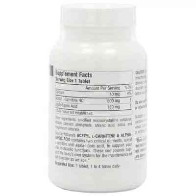 Амінокислота Source Naturals Ацетил-L-Карнітін та Альфа-Ліпоєва Кислота 650мг, 60 табл (SN1799) Вінниця
