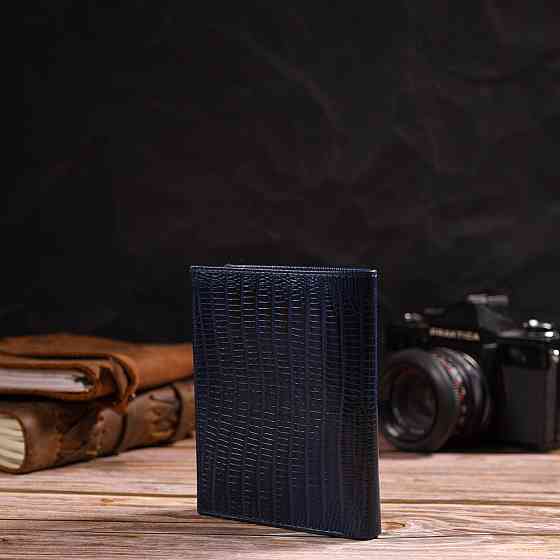 Мужской кошелек вертикального формата из натуральной кожи с тиснением CANPELLINI 21752 Синий Киев