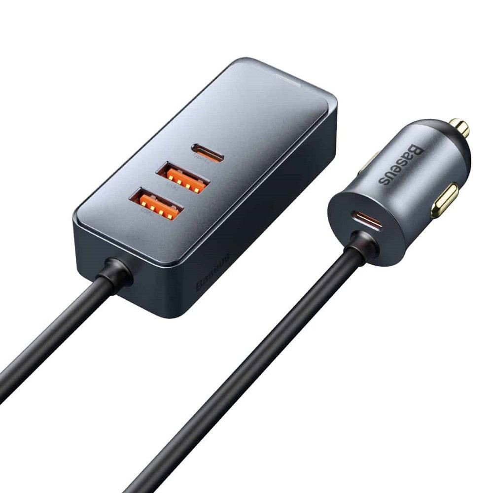 Автомобільний зарядний пристрій Baseus Share Together PPS multi-port Fast charging with extension cord 120W 2U+2C Gray CCBT-A0G Одеса - фото 3