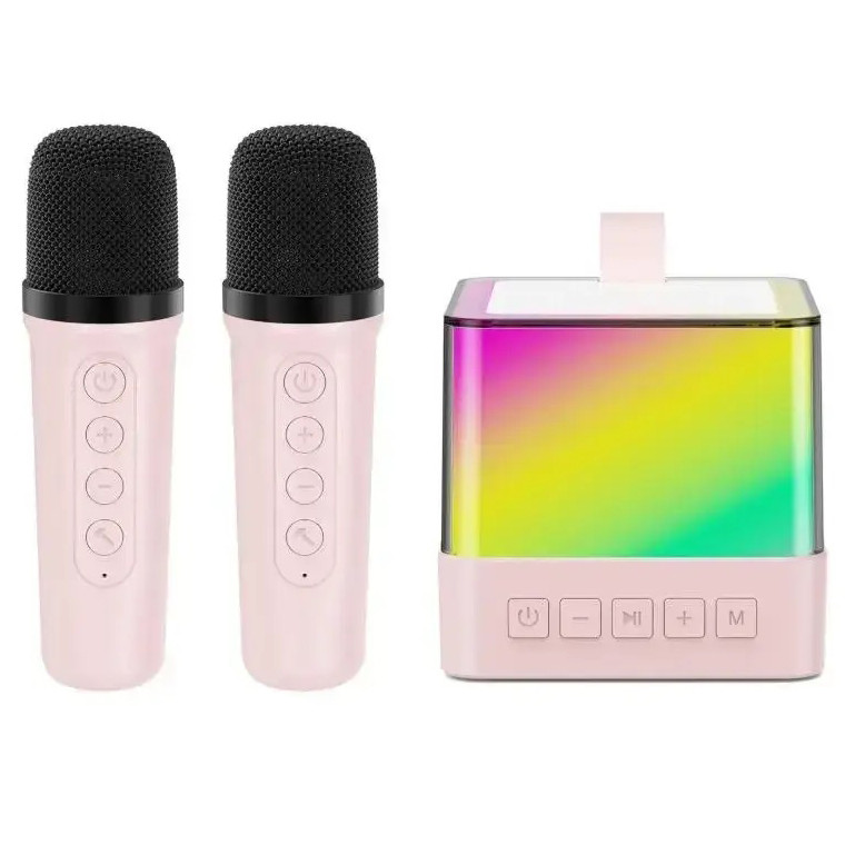Портативна караоке система з двома мікрофонами Bluetooth акустична колонка для дому вечірок Pink QA-43 Львів - фото 1