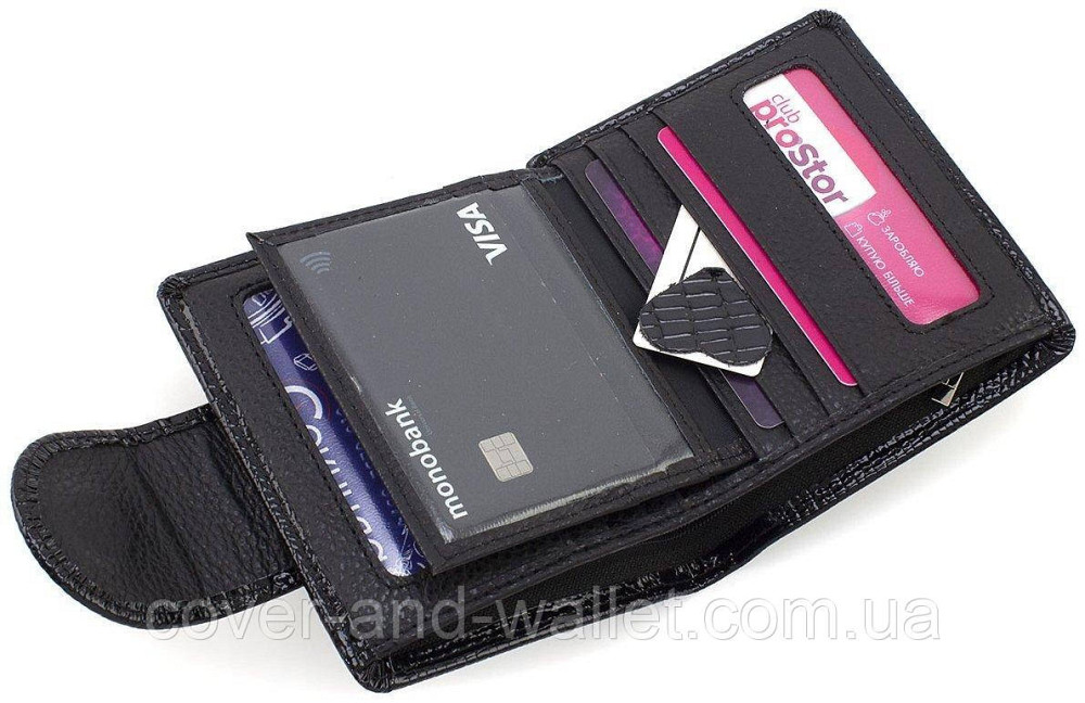 Женский лаковый кожаный кошелек не большого размера красного цвета на много карточек ST AE 415 Черный Киев - изображение 5