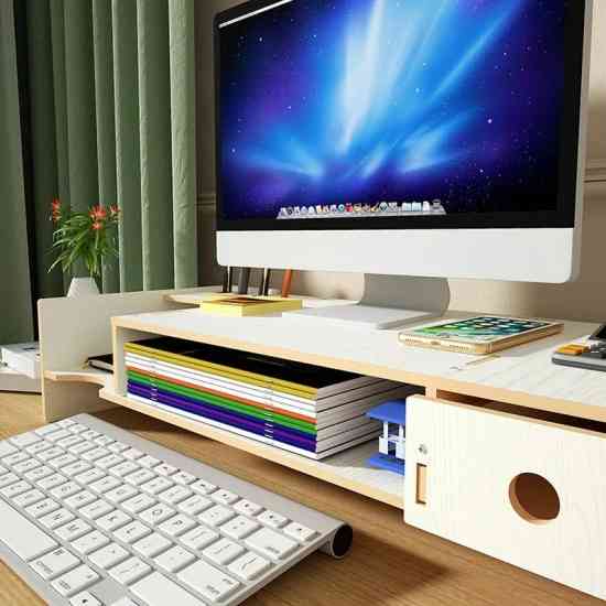 Компактная белая подставка с полками для хранения под монитор и ноутбук Винница