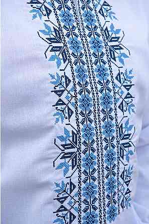 Вишиванка лляна чоловіча, довгий рукав, біла, (льон) топ Київ