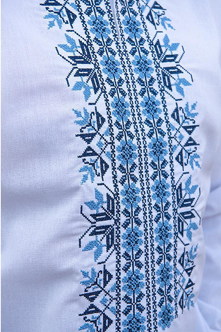 Вишиванка лляна чоловіча, довгий рукав, біла, (льон) топ Київ - фото 2