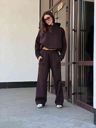 Базовий жіночий костюм з об’ємним худі Коричневий 48/52 Харків