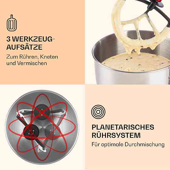 Кухонний комбайн Lucia 3-в-1 2000 Вт/2,7 к.с., 5 л, неіржавка сталь, не містить BPA, червоний (Німеччина, Рівне
