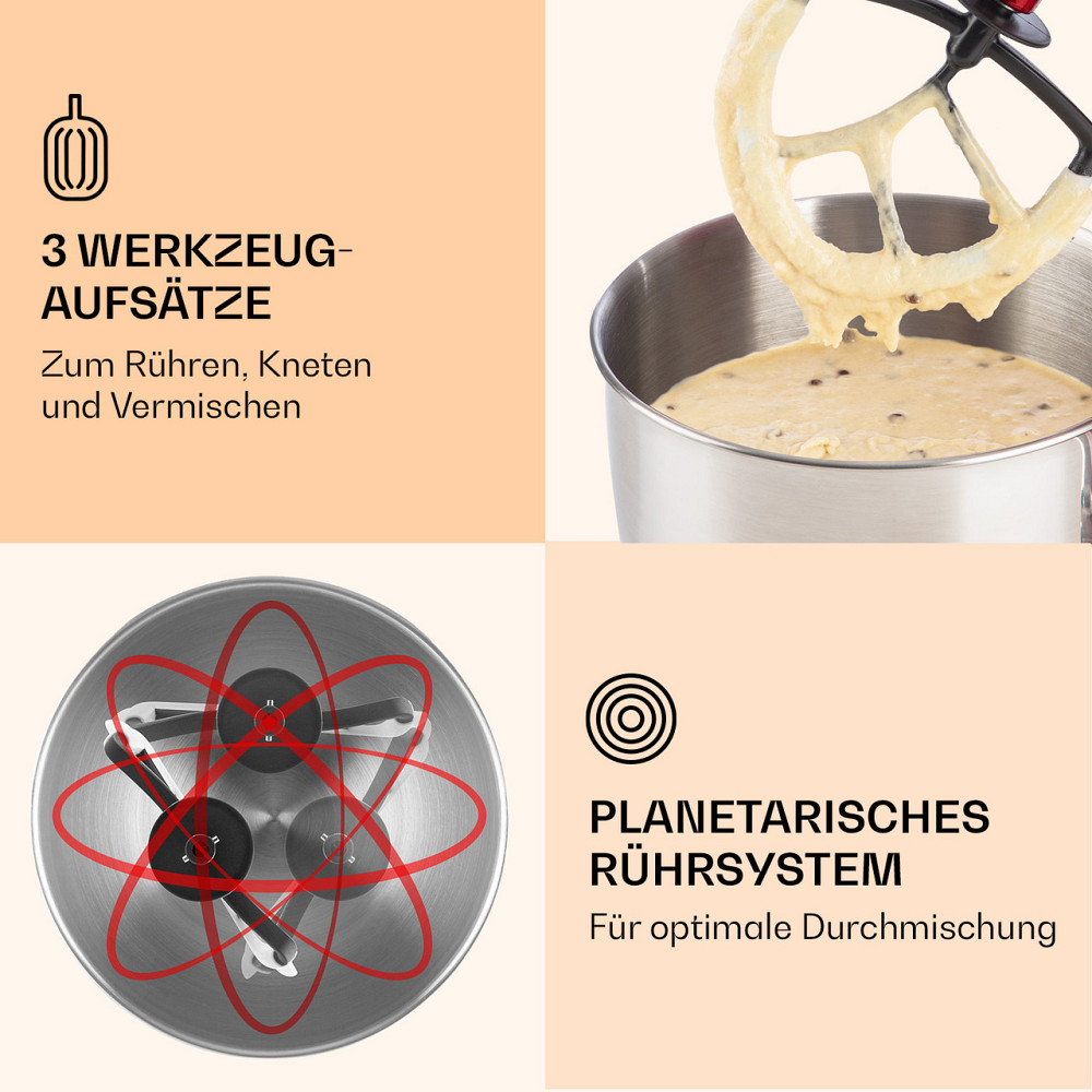 Кухонний комбайн Lucia 3-в-1 2000 Вт/2,7 к.с., 5 л, неіржавка сталь, не містить BPA, червоний (Німеччина, Рівне - фото 4