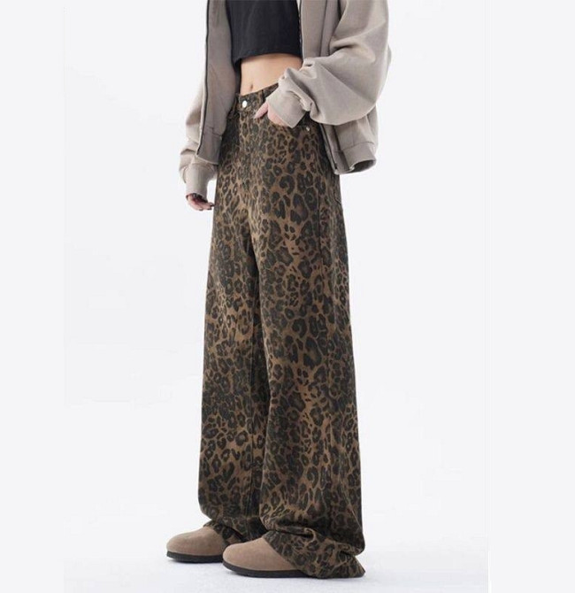 Женские леопардовые широкие джинсы Leo (размер S) Винница - изображение 2