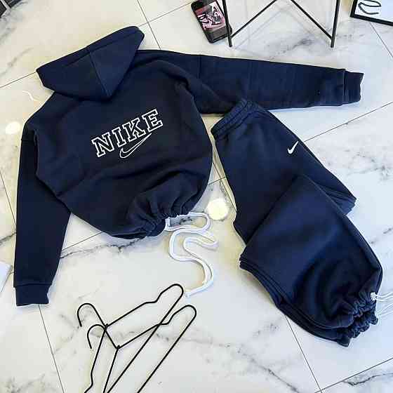 Жіночий костюм для прогулянок у спортивному стилі тринитка на флісі Синій, 48/50 Одеса