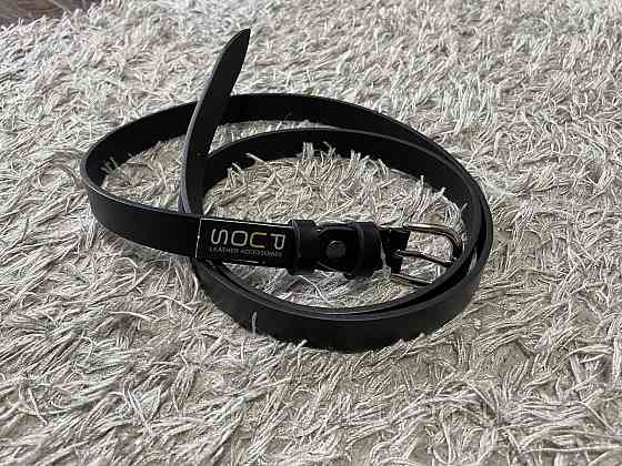 Тонкий кожаный женский ремень черного цвета 15 мм Puos Киев