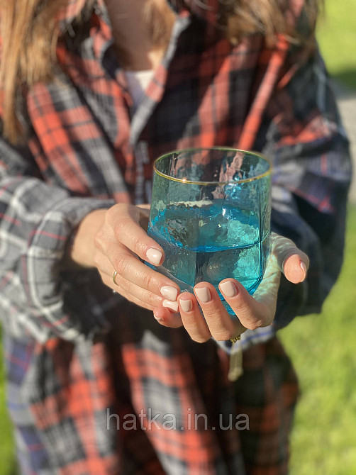 Склянка "Бірюза" 450 мл блакитний із золотим облямівкою Київ - фото 1