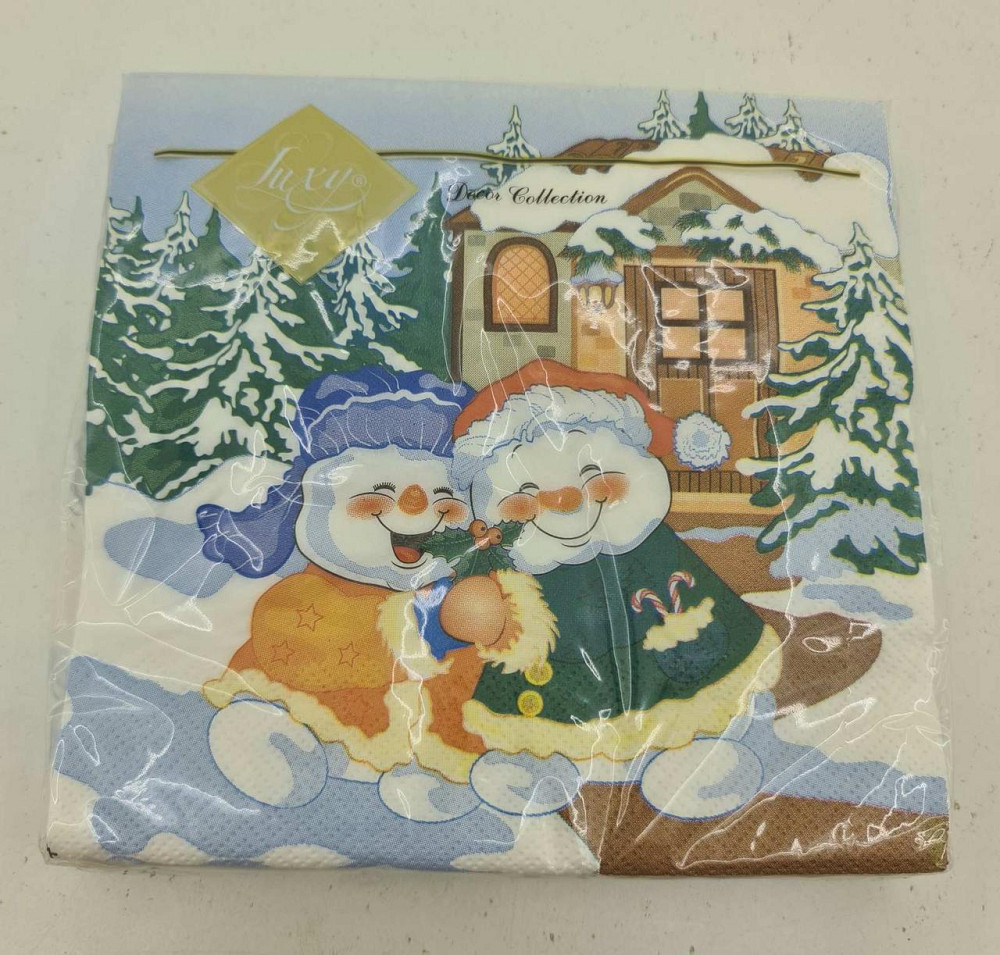 Новогодняя бумажная салфетка (ЗЗхЗЗ, 20шт) LuxyНГВеселые снеговики     (906) (1 пачка) Харьков - изображение 2