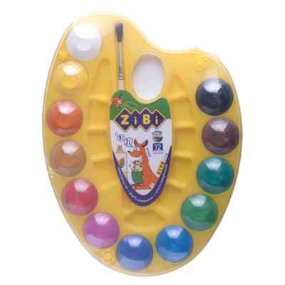 Краски для рисования ZiBi KIDS Line Акварельні на палітрі, 12 кол. натур. пензель жовт (ZB.6558-08) Винница