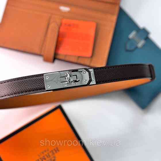 Вузький Шкіряний Ремінь Hermès для жінок кавового кольору (280-2) Київ