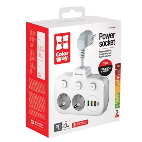 Фільтр мережевий 2 розетки/3USB-A/1Type-C CW-CHE24PDW ColorWay Житомир