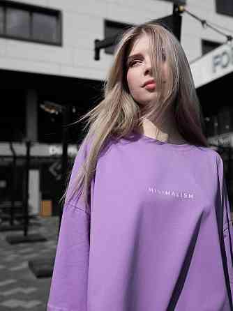 Парні футболки оверсайз(oversize) для чоловіка і дружини, для закоханих пар SANE з принтом кіт стрес фіолетові Одеса