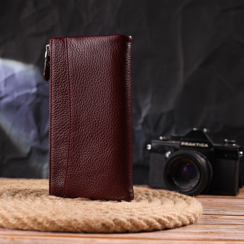 Гарний гаманець із натуральної зернистої шкіри Бордовий (CANPELLINI) Київ - фото 3