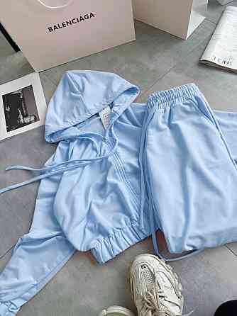 Женский повседневный костюм тройка: кофта топ и штаны двунить 46/48, Голубой Одесса