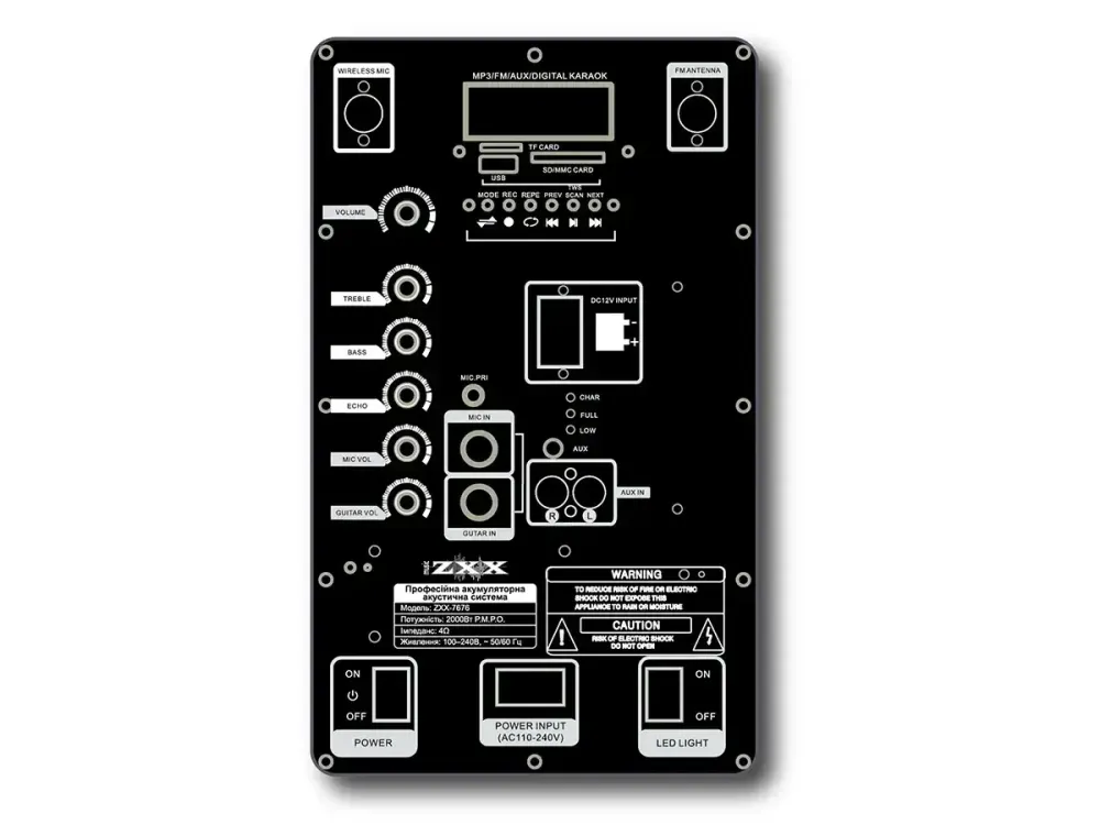 Акустична колонка ZXX-7676 60Вт 12" Bluetooth/USB/SD/FM/TWS/дисплей/2 мікрофони/пульт, 59×36×30 см Одеса - фото 5