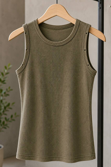Майка женская A-N 2330 базовая вареная в мелкий рубчик с порезами one size хаки, хаки, one size Киев - изображение 10