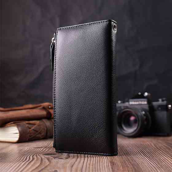 Лаконичный женский вертикальный кошелек-клатч из натуральной кожи ST Leather 22537 Черный Киев