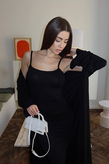 Женский стильный привлекательный комплект платье+ кардиган, турецкая качественная вискоза Черный, 44/46 Одесса - изображение 7