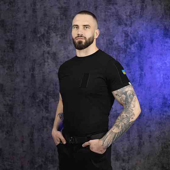 Футболка чоловіча однотонна чорна Pobedov Peremoga Військова Київ