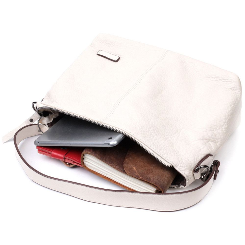 Прямокутна сумка жіноча з двома знімними ременями з натуральної шкіри Vintage 22377 Біла Київ - фото 5