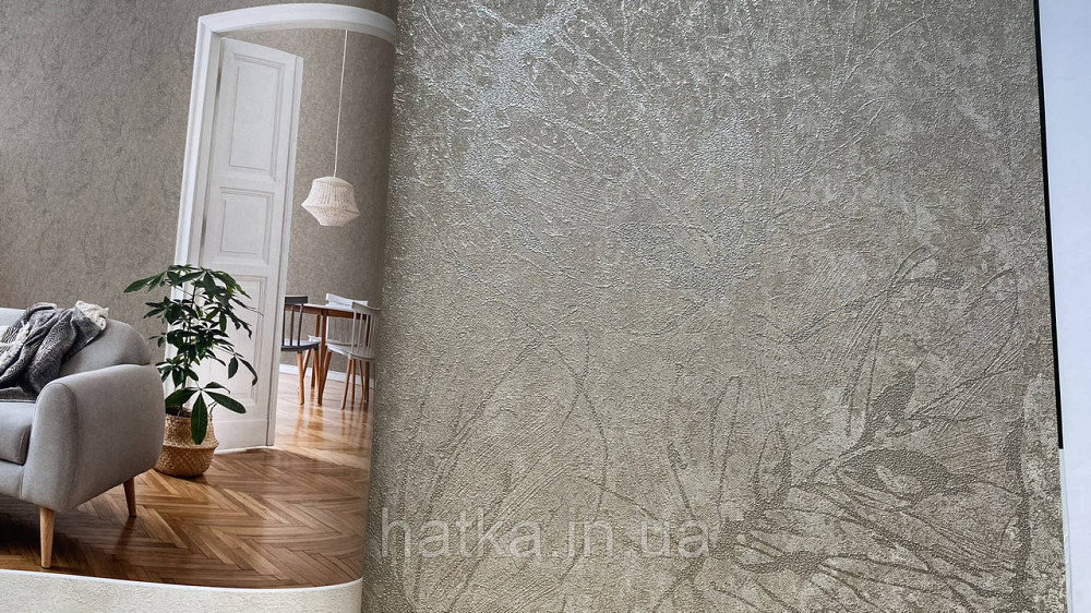 Шпалери метрові вінілові на флізеліні A.S.Creation Sylvana 1.06x10 листя штукатурка коричневе срібло 79125-2 Київ - фото 4