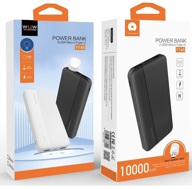 Павербанк 10000 mAh WUW Y145 чорний power bank повербанк Одеса - фото 2