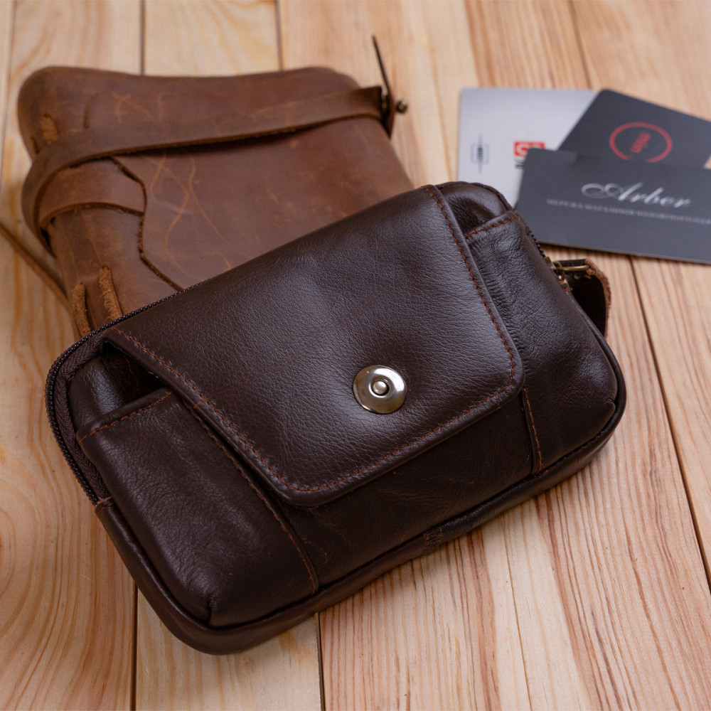 Горизонтальна барсетка на ремінь брюк шкіряна Vintage 20354 Коричнева Київ - фото 2