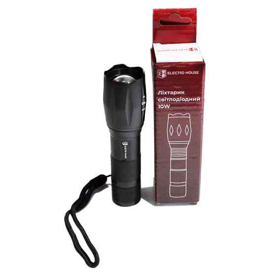 Фонарик с аккумулятором ручной 10Вт, IP65, черный Днепр